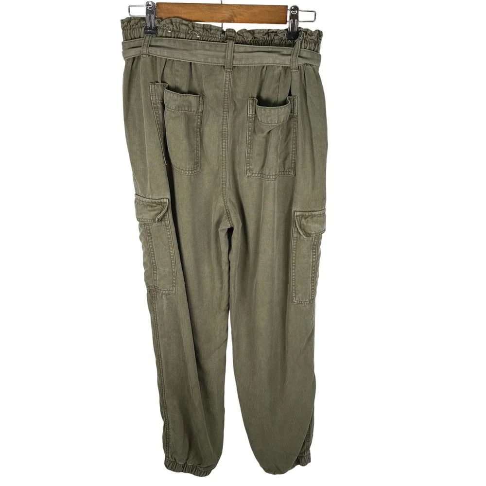 American Eagle Womens Olive Green High Rise Paperbag Waist Cargo Jogger Pants 8L